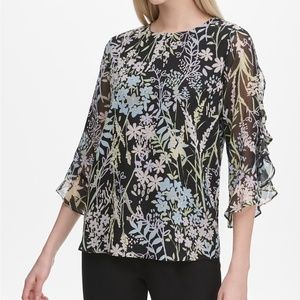 COPY - Calvin Klein Floral-Print Ruffle-Sleeve Blouse XL